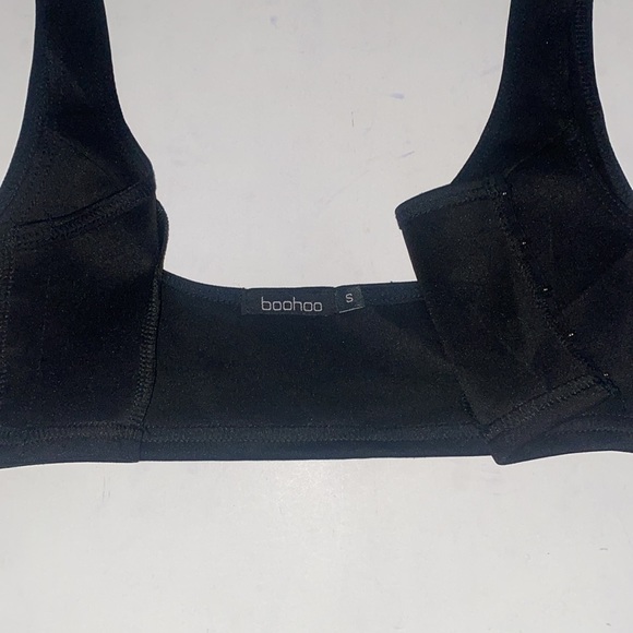 Boohoo Black Corset Bustier Seamed Hook Eye Square Neck Bralette Crop Top in Sm - Picture 4 of 5